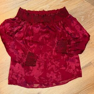 NWT White House Black Market Dark Rouge Ruffle Sleeve Top